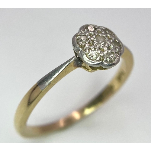 552 - A VINTAGE 18K YELLOW GOLD & PLATINUM DIAMOND RING, WEIGHT 3.1G SIZE R