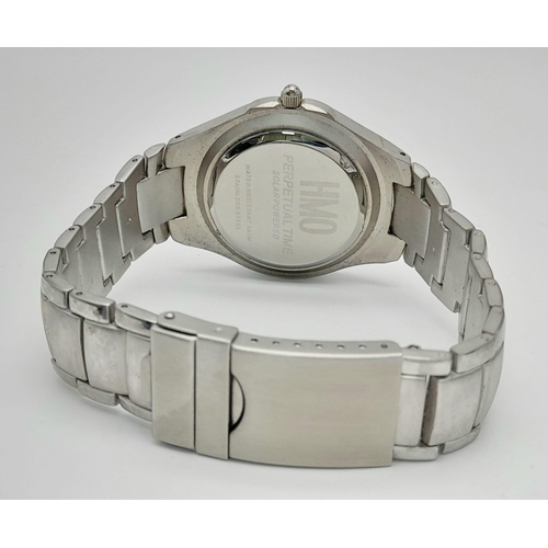 733 - A Men’s Solar Powered Stainless Steel Watch by HMO. 40mm Case. Full Working Order. Comes Boxed.