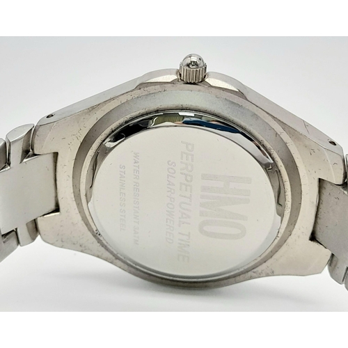 733 - A Men’s Solar Powered Stainless Steel Watch by HMO. 40mm Case. Full Working Order. Comes Boxed.