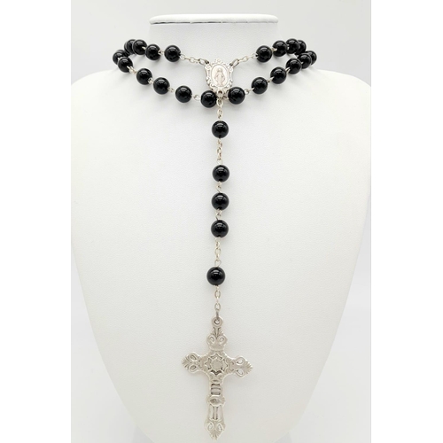 955 - An Italian Silver Tone Cross and Rosary Necklace by Capriotti, Vaticano. 30cm Length plus 17cm from ... 