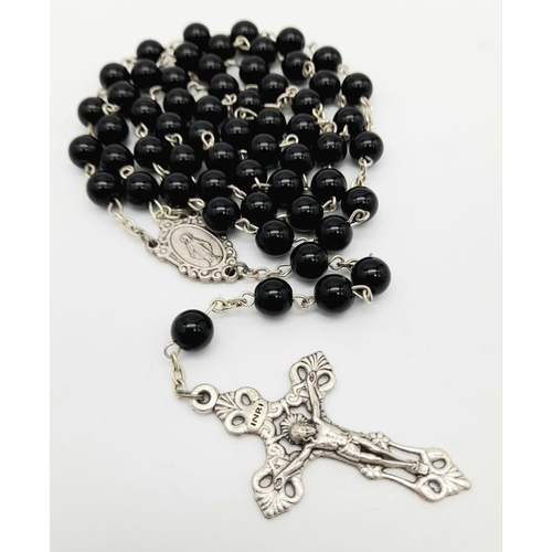 955 - An Italian Silver Tone Cross and Rosary Necklace by Capriotti, Vaticano. 30cm Length plus 17cm from ... 