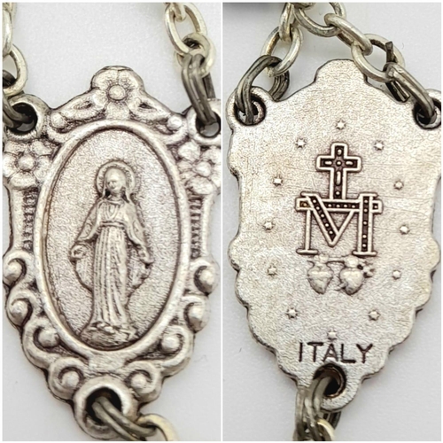 955 - An Italian Silver Tone Cross and Rosary Necklace by Capriotti, Vaticano. 30cm Length plus 17cm from ... 