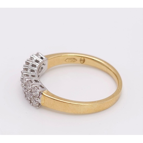 502 - 18K YELLOW GOLD DIAMOND DOUBLE ROW RING, APPROX 0.85CT DIAMONDS, WEIGHT 3.2G SIZE M