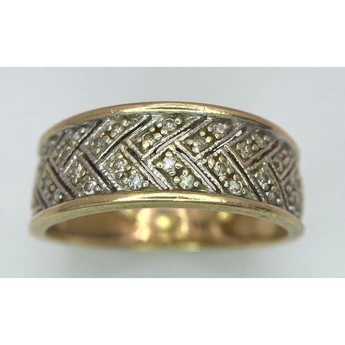 615 - 14K YELLOW GOLD DIAMOND SET BAND RING, WEIGHT 3.3G SIZE O