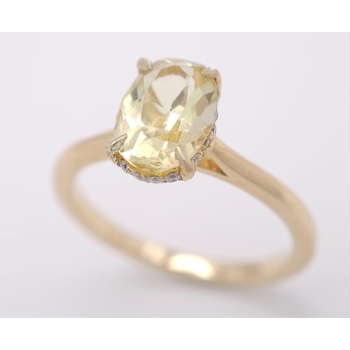 650 - 18K YELLOW GOLD CITRINE SET WITH HIDDEN HALO DIAMOND RING, WEIGHT 3G SIZE L