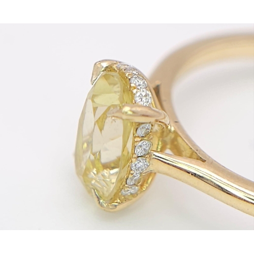 650 - 18K YELLOW GOLD CITRINE SET WITH HIDDEN HALO DIAMOND RING, WEIGHT 3G SIZE L