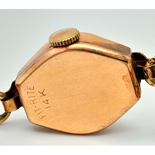 716 - A Vintage 14K Gold Cased Alsta Ladies Mechanical Watch. Gold plated expandable bracelet. 14k gold ca... 