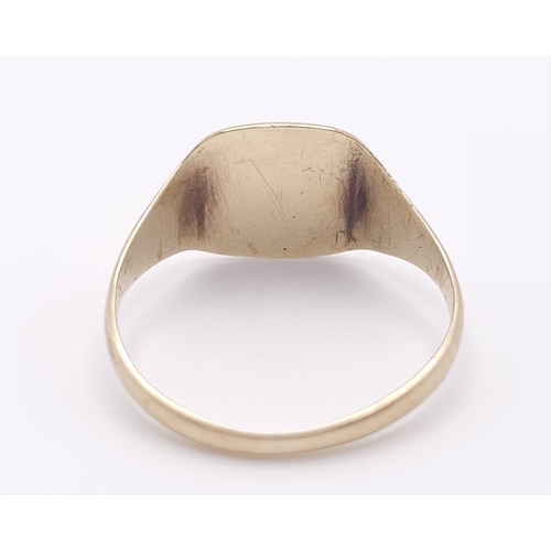 720 - 9K YELLOW GOLD DIAMOND SIGNET RING, WEIGHT 2.8G SIZE X