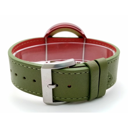 815 - A VERTICALE unisex skeleton watch, burgundy case 42 mm, original green leather strap (unused), autom... 