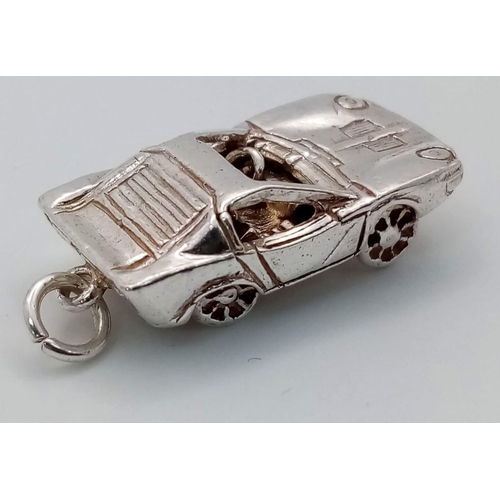 1022 - STERLING SILVER LAMBORGHINI MIURA SPORTS CAR CHARM, WEIGHT 6.9G