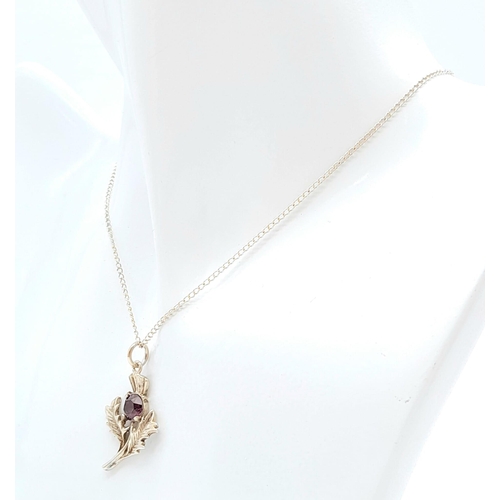 641 - A Vintage Iona Sterling Silver Scottish Thistle, Amethyst
Set, Pendant Necklace. 46cm Length. Pendan... 