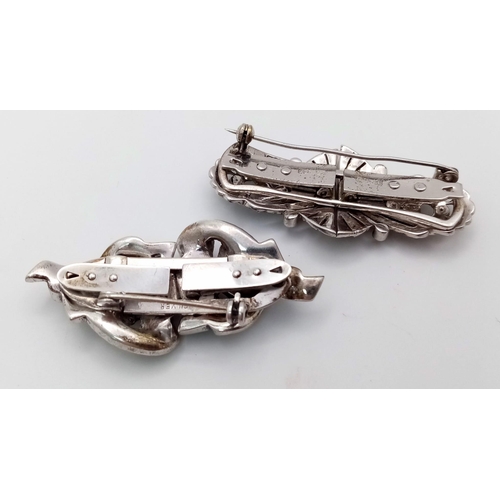 675 - Two Silver and Marcasite Art Deco Style Brooches. Can be worn as a one piece or two piece clip-on. B... 