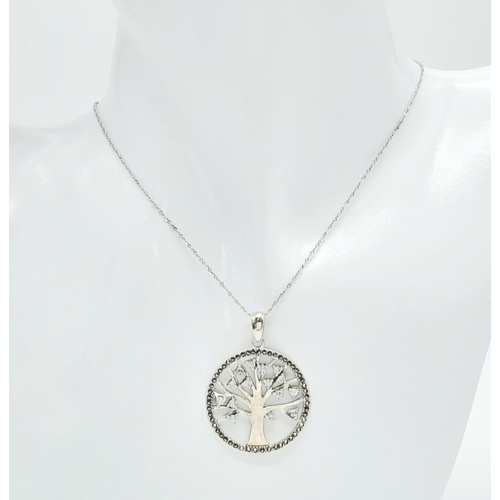 698 - A Sterling Silver, Thai Made, Crystal and Marcasite ‘Tree of Life’ Pendant Necklace in Presentation ... 