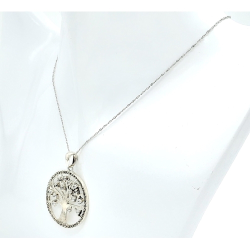 698 - A Sterling Silver, Thai Made, Crystal and Marcasite ‘Tree of Life’ Pendant Necklace in Presentation ... 