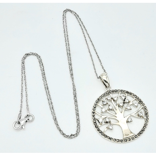 698 - A Sterling Silver, Thai Made, Crystal and Marcasite ‘Tree of Life’ Pendant Necklace in Presentation ... 