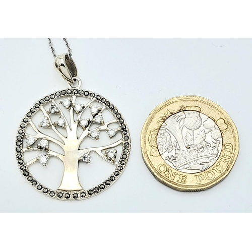 698 - A Sterling Silver, Thai Made, Crystal and Marcasite ‘Tree of Life’ Pendant Necklace in Presentation ... 