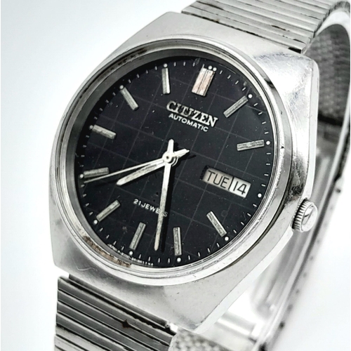 978 - A Vintage Citizen 21 Jewels Automatic Gents Watch. Stainless steel bracelet and case - 36mm. Black d... 