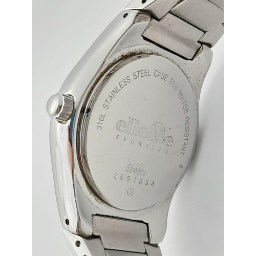 1041 - A Vintage Ellesse, Blue Face, Stainless Steel Date Watch. 41mm Including Crown. Full Working Order.