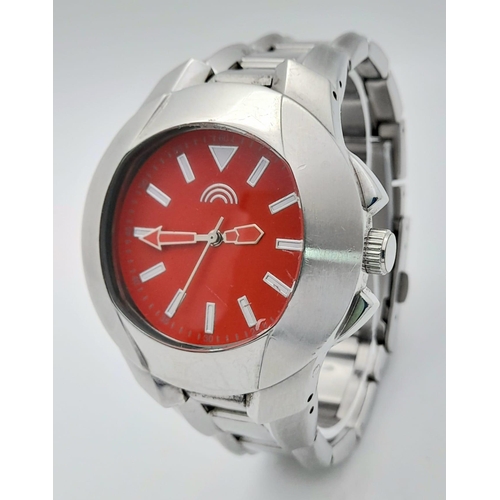 1055 - A Vintage Adidas, Red Face, Stainless Steel Date Watch. 45mm Including Crown. Full Working Order.