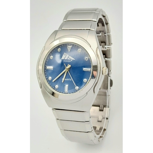 1062 - A Vintage Adidas, Blue Face, Stainless Steel Date Watch. 40mm Including Crown. New Battery Fitted Ma... 