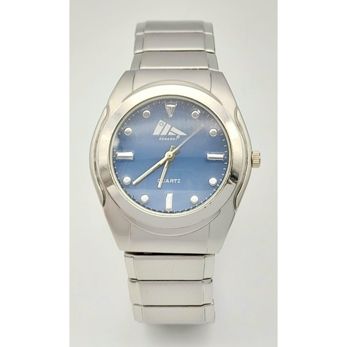 1062 - A Vintage Adidas, Blue Face, Stainless Steel Date Watch. 40mm Including Crown. New Battery Fitted Ma... 