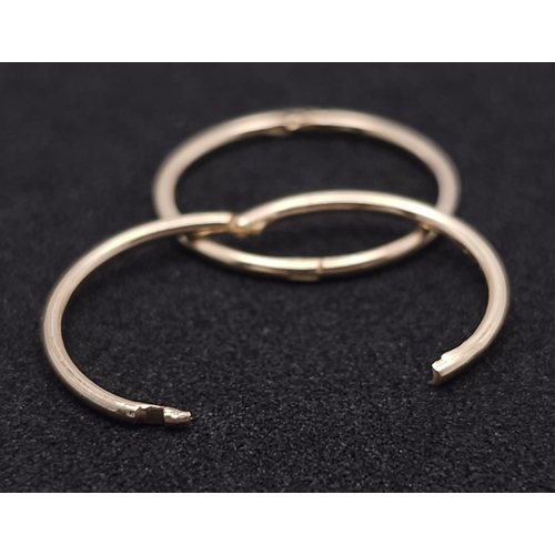 678 - PAIR OF 9K YELLOW GOLD MINI SLEEPER HOOP EARRINGS 0.8G