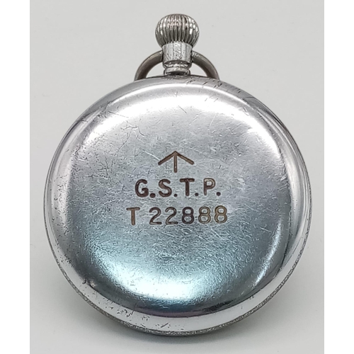 690 - A Military CYMA pocket watch, 52 mm case, white dial with Arabic numerals and seconds sub-dial. Swis... 