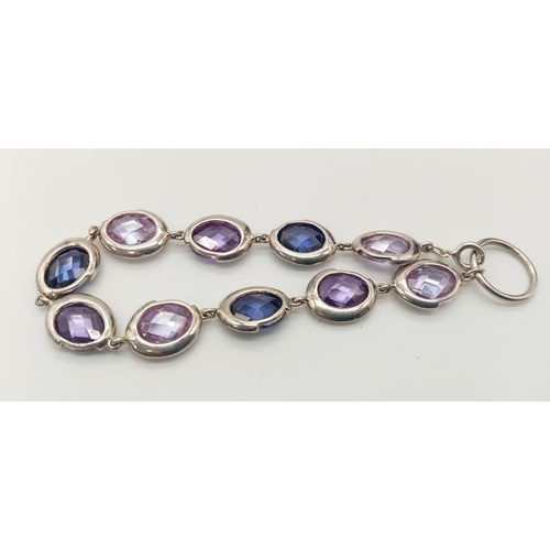 797 - AN ATTRACTIVE STERLING SILVER STONE SET BRACELET, WEIGHT 16.8G