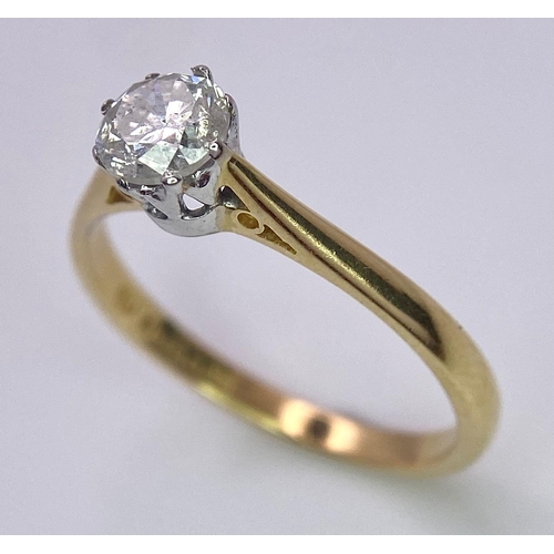 523 - 18K YELLOW GOLD DIAMOND SOLITAIRE RING, 0.70CT ROUND BRILLIANT CUT DIAMOND IN AN 8 CLAW SETTING, WEI... 