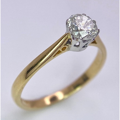 523 - 18K YELLOW GOLD DIAMOND SOLITAIRE RING, 0.70CT ROUND BRILLIANT CUT DIAMOND IN AN 8 CLAW SETTING, WEI... 