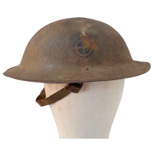 609 - WW1 US 35th Division Brodie Helmet with Chinstrap and Liner. Found in a cellar of a French House in ... 