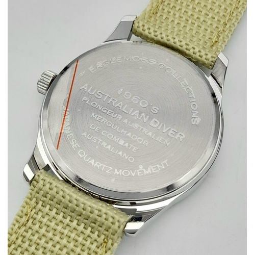 726 - A Parcel of Three Military designed Homage Watches Comprising; 
1) Australian Divers Watch (42mm Cas... 