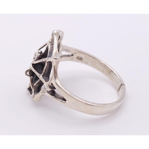 816 - A Unique Vintage Sterling Silver Spider and Spider Web Ring Size Q. The Crown Measures 2cm Long and ... 