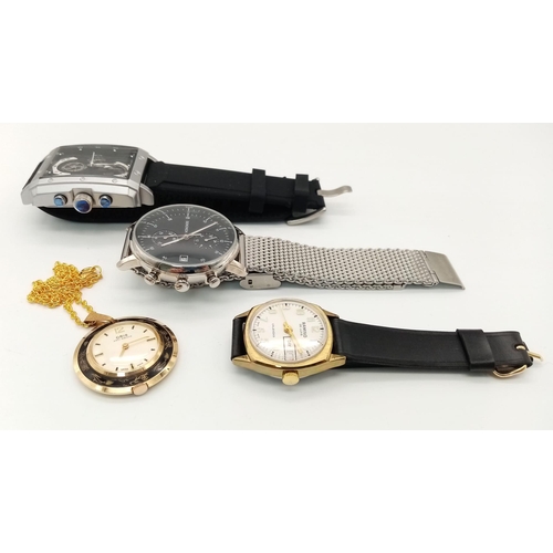 878 - An Eclectic Four Watch Lot: Mechanical Oris on a Chain, Sekonda quartz, vintage Ramino mechanical an... 