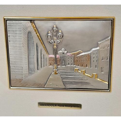 943 - A Wonderful Sterling Silver Art Piece of Piazza Risorgimento in Amandola. In wood frame - 36 x 32cm.