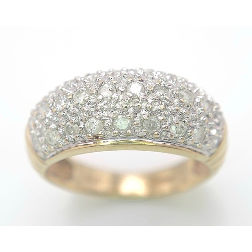 776 - A 9K YELLOW GOLD DIAMOND BAND RING, APPROX 0.25CT, WEIGHT 3.8G SIZE L