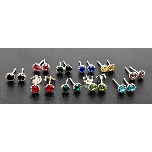 1098 - 10 X PAIRS OF STERLING SILVER STONE SET STUD EARRINGS, VARIOUS VIBRANT COLOURS WITH 2 PAIRS OF SILVE... 