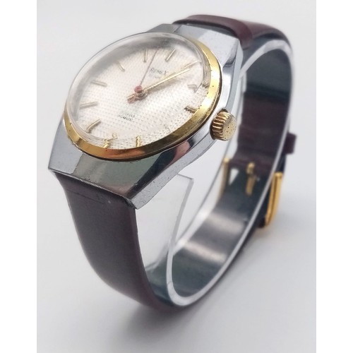 638 - A Vintage Remex De Luxe Automatic Gents Watch. Burgundy leather strap. Stainless steel case - 33mm. ... 