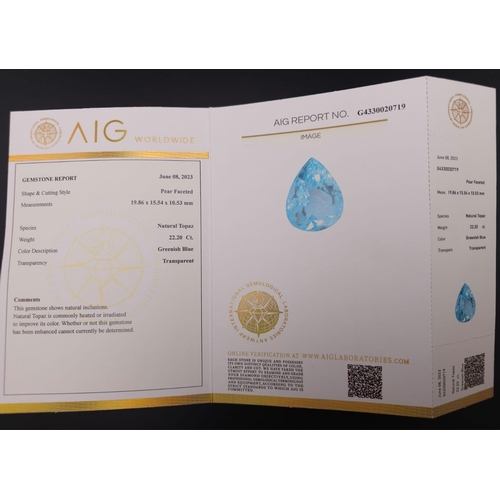 695 - A 22.30ct Blue Topaz Gemstone. AIG Milan Sealed and Certified. Ref: ZK006