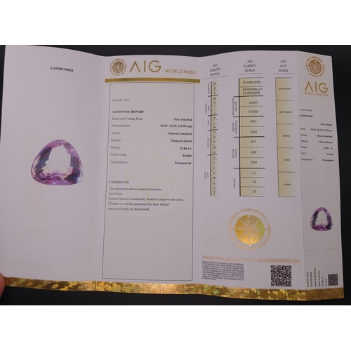 723 - A 39.86ct Amethyst Gemstone. AIG Milan Sealed and Certified. Ref: ZK002