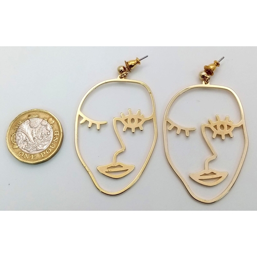 969 - A Pair of Yellow Gold Gilt Art Nouveau Style Earrings by Monet. 6cm Drop