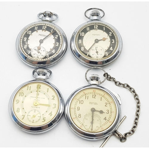 1137 - Four Vintage Ingersoll Pocket Watches - Two work but temperamental so as found. 51mm largest case.