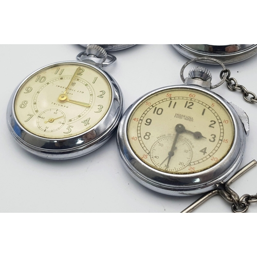 1137 - Four Vintage Ingersoll Pocket Watches - Two work but temperamental so as found. 51mm largest case.