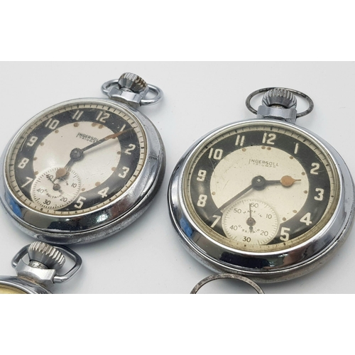 1137 - Four Vintage Ingersoll Pocket Watches - Two work but temperamental so as found. 51mm largest case.