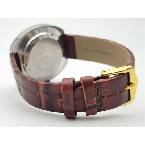 1201 - A Vintage 21 Jewels Ricoh Automatic Gents Watch. Brown leather strap. Stainless steel case - 40mm. G... 