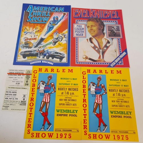 1265 - A Collection of Harlem Globetrotters and Evel Knievel Programmes and Tickets from 1975 Events.