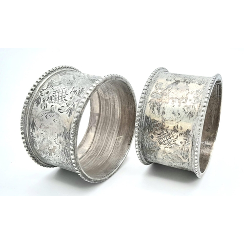 1268 - A pair of antique sterling silver napkin holders with fabulous engravings. Full hallmarks Sheffield,... 