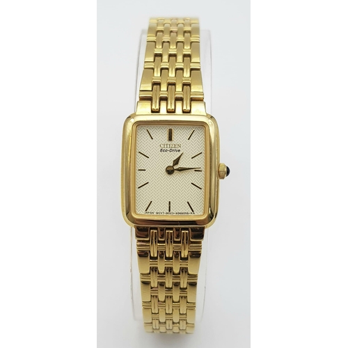 1316 - A Citizen Eco-Drive Gold Plated Ladies Watch. Gold plated bracelet and case - 18mm. White dial. In w... 