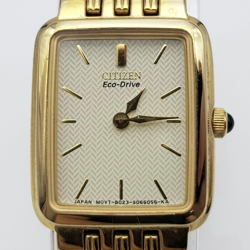 1316 - A Citizen Eco-Drive Gold Plated Ladies Watch. Gold plated bracelet and case - 18mm. White dial. In w... 