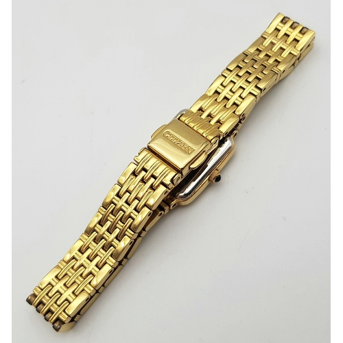 1316 - A Citizen Eco-Drive Gold Plated Ladies Watch. Gold plated bracelet and case - 18mm. White dial. In w... 